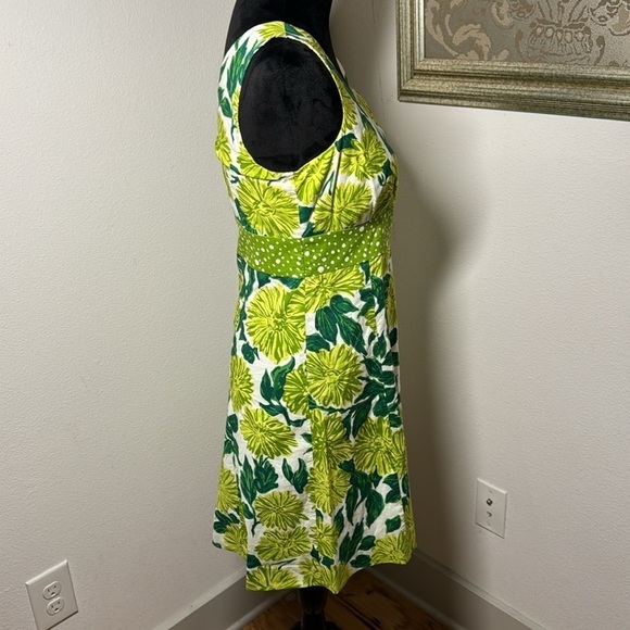 Boden green white floral print crossed top sleeveless cotton dress Sz 4R - Picture 4 of 9